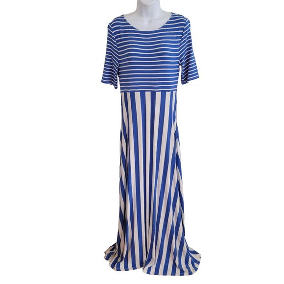 Matilda Jane S‎ Blue White Striped Maxi Dress Modest THE ROAD AHEAD - Picture 2 of 7